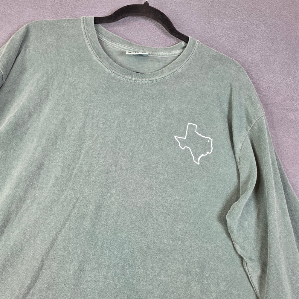 Comfort Colors Long Sleeve T-Shirt Men XL Green Excellent Texas State Graphic